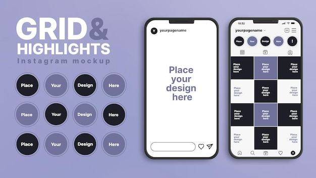 Instagram-verhaal met mockup voor raster en hoogtepunten