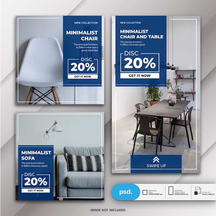 PSD instagram verhalen en feed post bundel meubels verkoop sjabloon