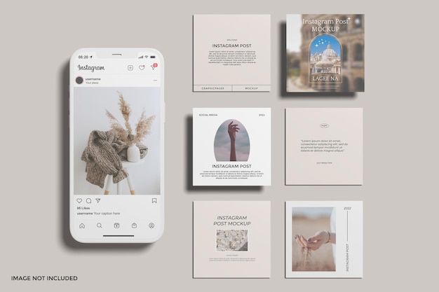 PSD instagram-verhalen en post met smartphone-mockup