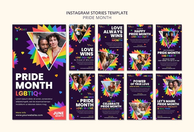 PSD instagram-verhalen over de trotse maand in plat ontwerp
