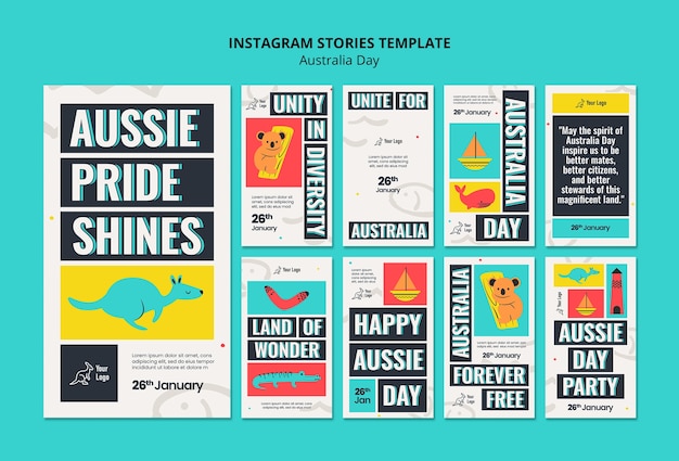 PSD instagram-verhalen over de viering van de australische dag