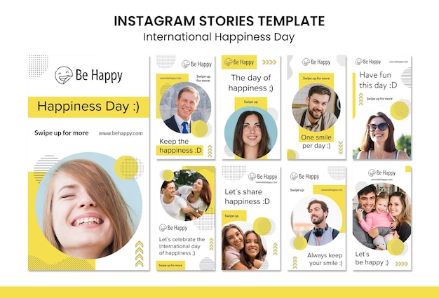 PSD instagram-verhalencollectie voor een internationale dag van geluk