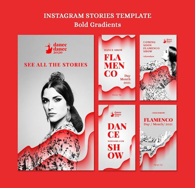 PSD instagram-verhalencollectie voor flamencoshow met danseres