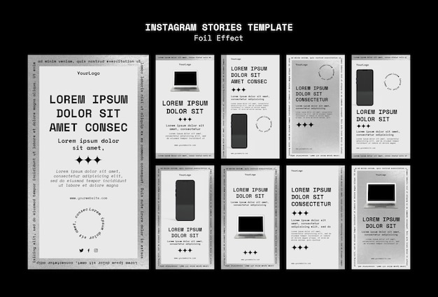 PSD instagram-verhalencollectie voor technologie met folie-effect