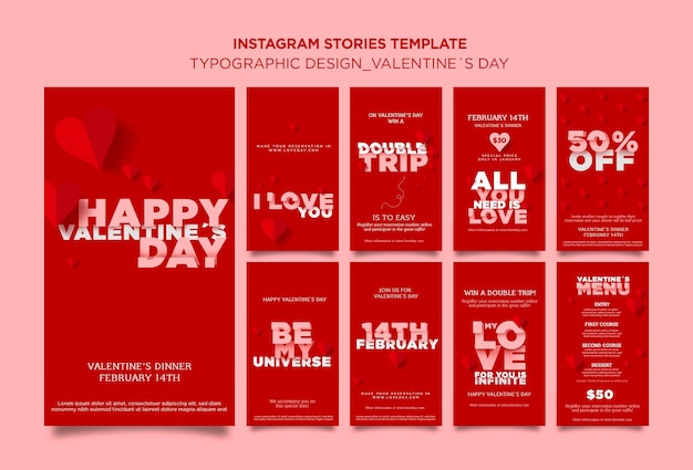 Instagram-verhalencollectie voor valentijnsdag met hartjes