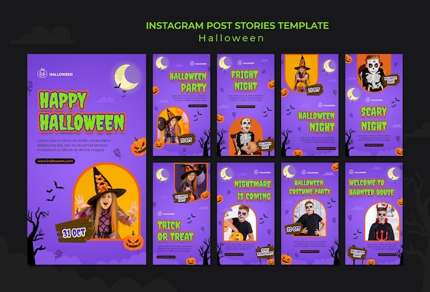 Instagram-verhalenverzameling voor halloween met kind in kostuum