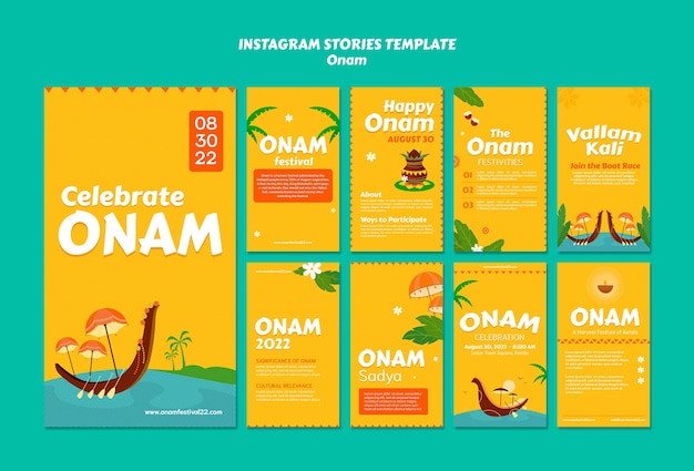 PSD instagram-verhalenverzameling voor onam-viering