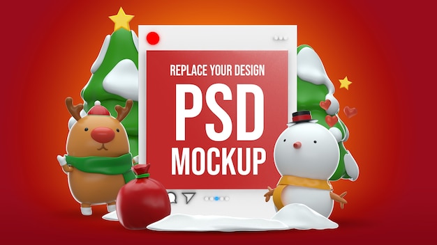 PSD instagram wesołych świąt renderowania 3d mockup design