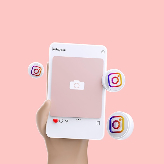 instagram on white mobile phone mockup with 3d icons