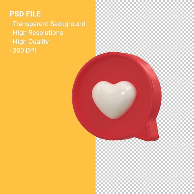 Instagram zoals 3d-pictogram of facebook love emoji-meldingen 3d-rendering geïsoleerd