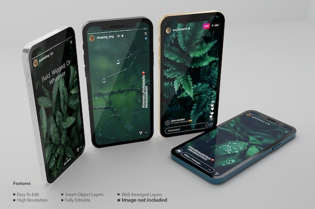 Instagramverhalen op mockup voor slimme mobiele telefoons