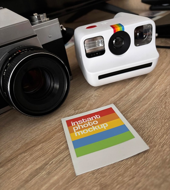 instant camera photo mockup printed photos showcase photographic paper square prints