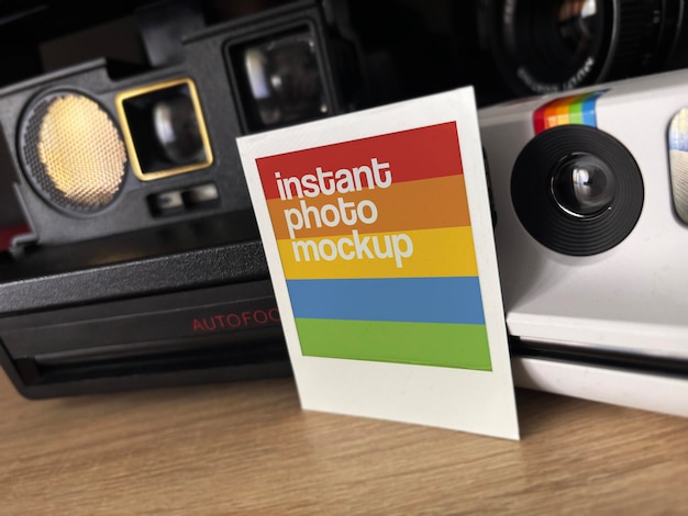 instant camera photo mockup printed photos showcase photographic paper square prints