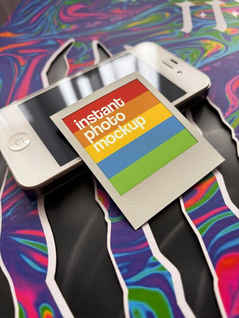 instant camera photo mockup printed photos showcase photographic paper square prints