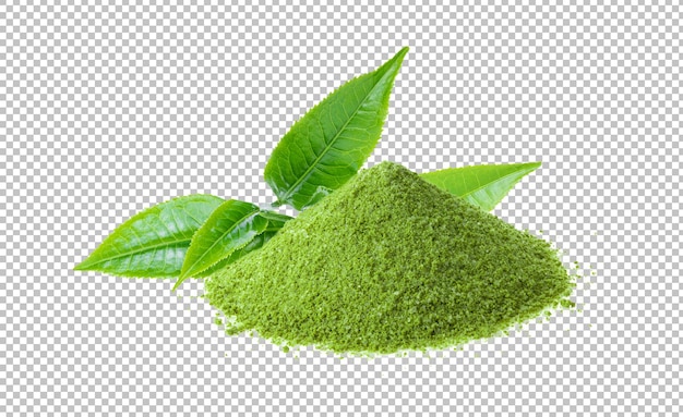 PSD tè verde matcha istantaneo con foglia su strato alfa