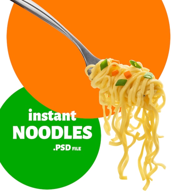 Instant noodles with fork isolated