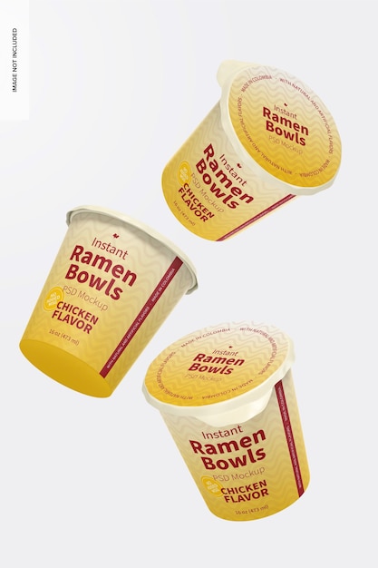 Instant ramen bowls mockup, drijvend