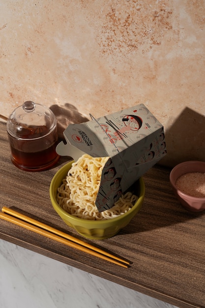 PSD instant ramen noedels verpakking mock-up ontwerp