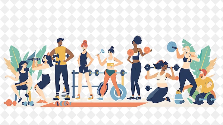 PSD instruktor fitnessu sportowego z postaciami coaching i tra png ludzie w codziennej pracy ilustracja