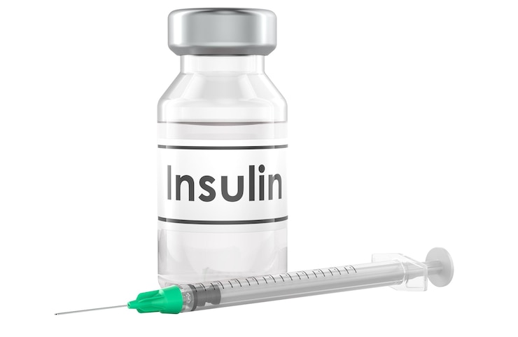 PSD insulin vial with syringe 3d rendering isolated on transparent background