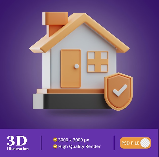 PSD insurance object home insurance illustration 3d