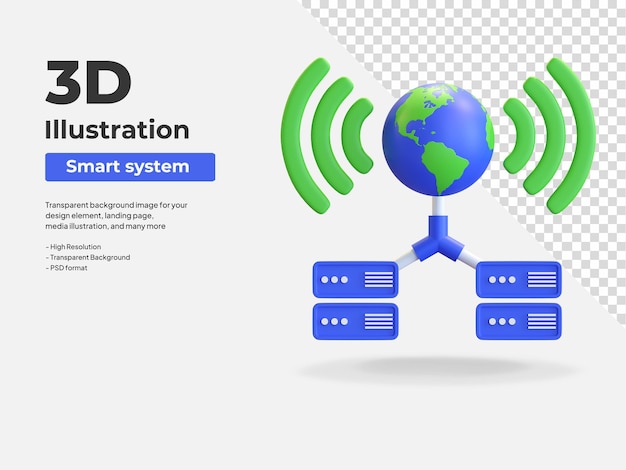 Inteligentny globalny system centrum danych internet rzeczy 3d ikona ilustracja