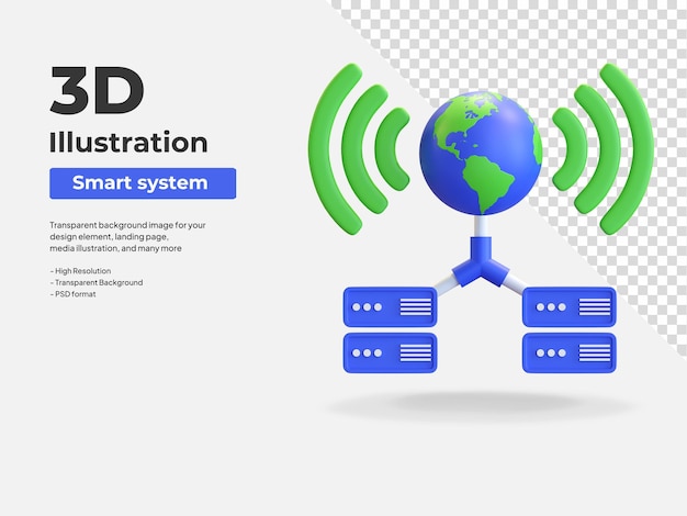 PSD inteligentny globalny system centrum danych internet rzeczy 3d ikona ilustracja