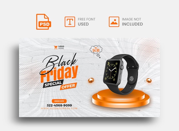 PSD inteligentny zegarek czarny piątek produkt okładka na facebooku i szablon banera internetowego