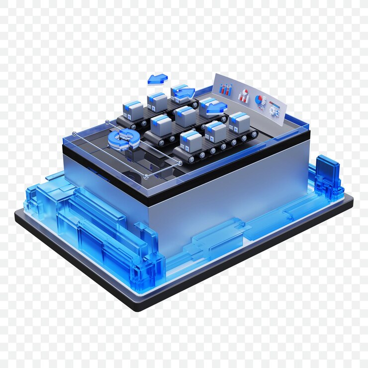 PSD intelligent logistics sorting and transportation 3d render illustration
