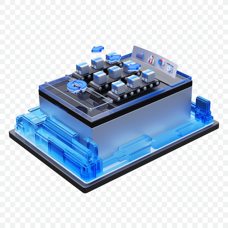 PSD intelligent logistics sorting and transportation 3d render illustration
