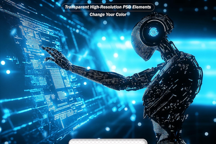 PSD intelligent robot machine using digital screens interface with his hands
