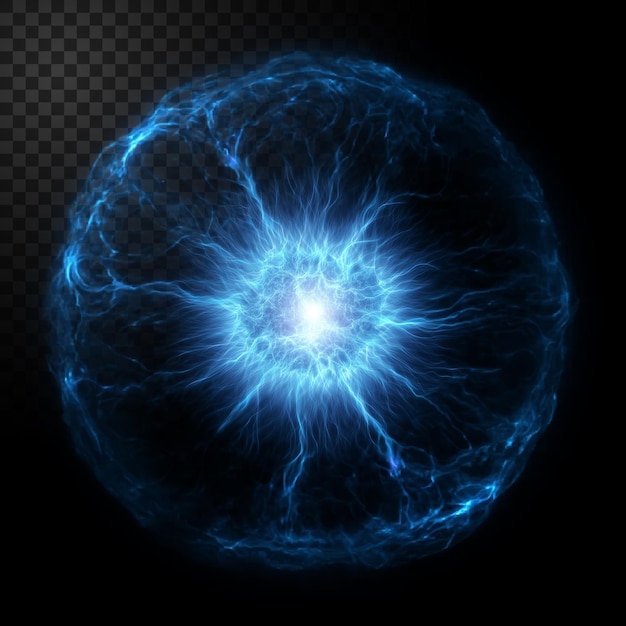 intense blue energy sphere with electric discharge