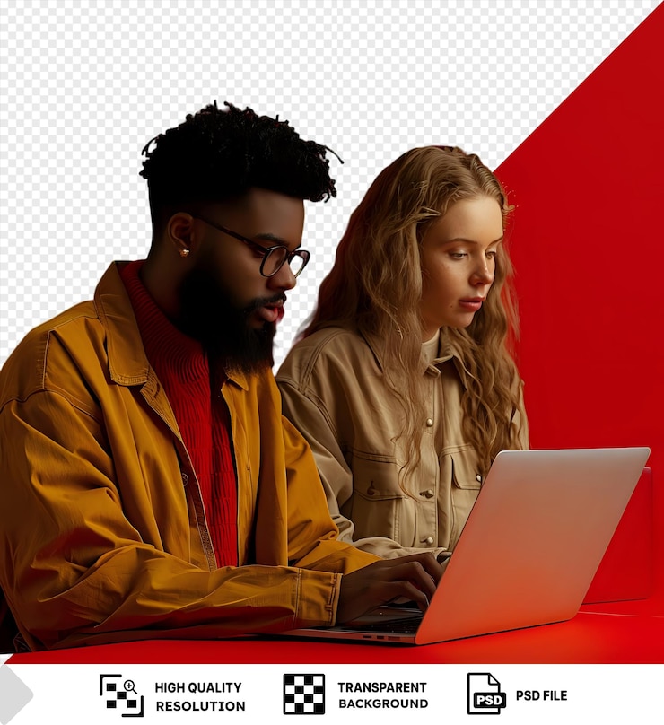 PSD intense focus at work multiracial team analyzing statistics on laptop in modern office space psd png