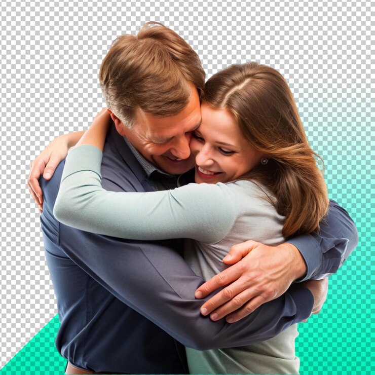 PSD intense hug between people on transperent background