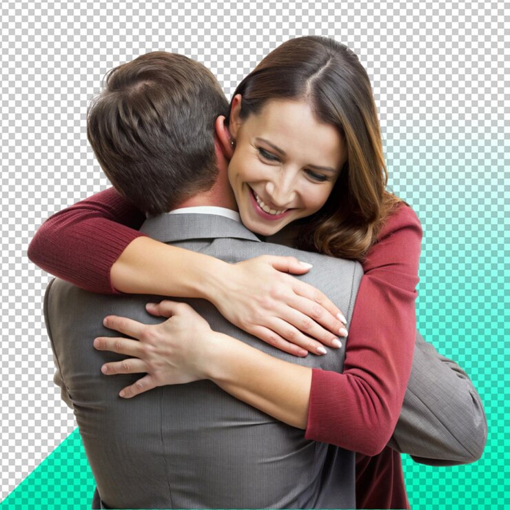 PSD intense hug between people on transperent background
