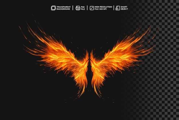 PSD intense inferno wings fire burning wings effect on transparent background