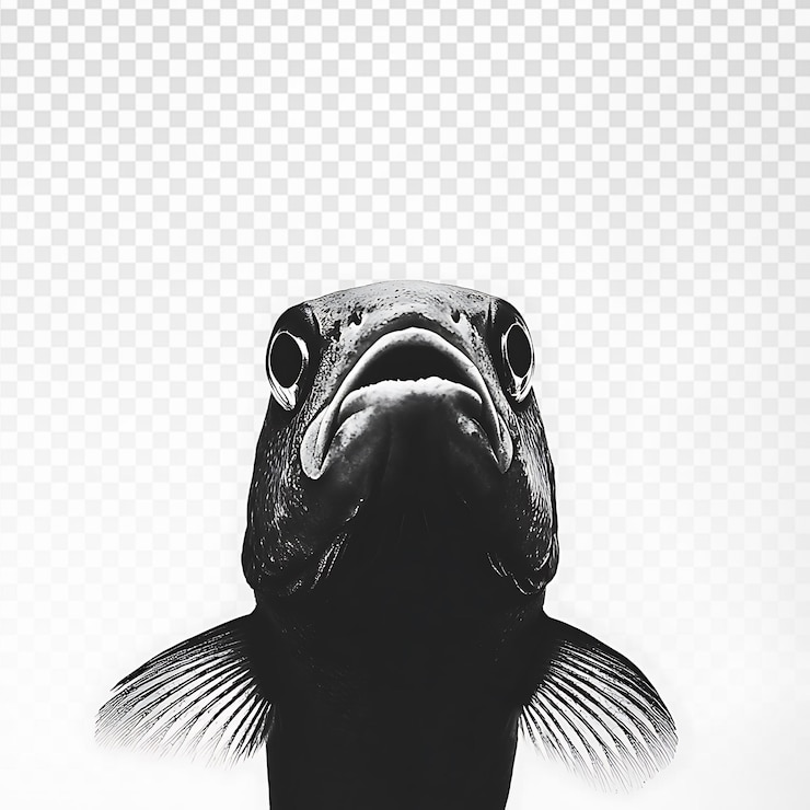 PSD intense silhouette of a fish in black and white