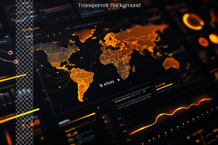 PSD interactive infographics utilize animations and transitions on transparent background