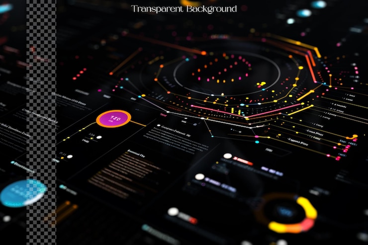 PSD interactive infographics utilize animations and transitions on transparent background