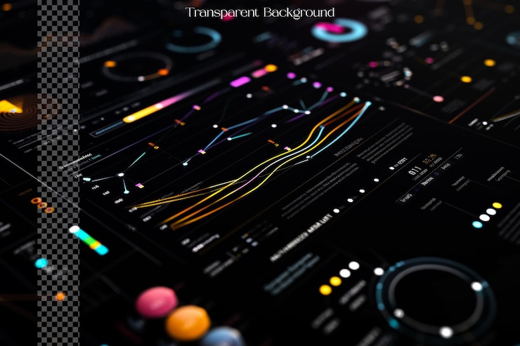 PSD interactive infographics utilize animations and transitions on transparent background
