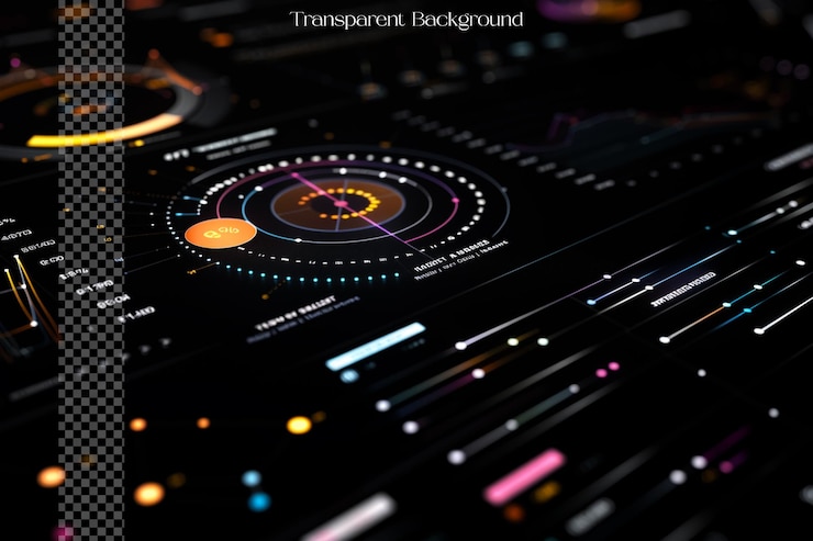 PSD interactive infographics utilize animations and transitions on transparent background