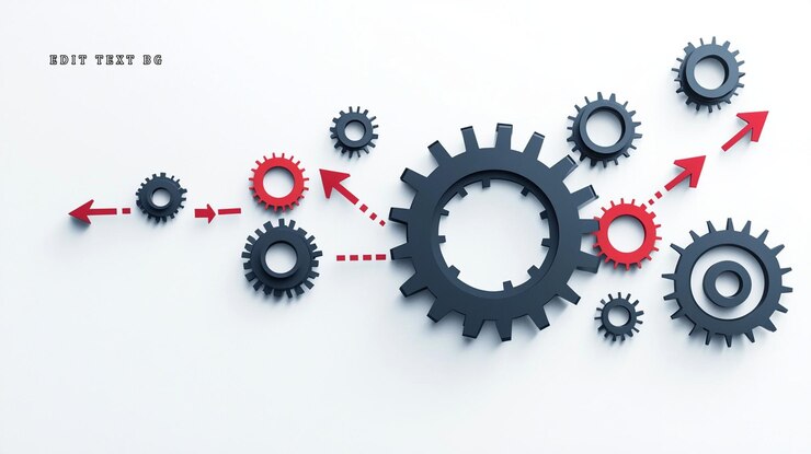 PSD interconnected gears and upward arrows symbolizing growth teamwork and efficiency in business processes