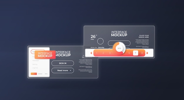 Interface mockup med glaseffekt