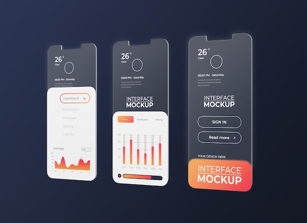 Interface mockup with glass effect