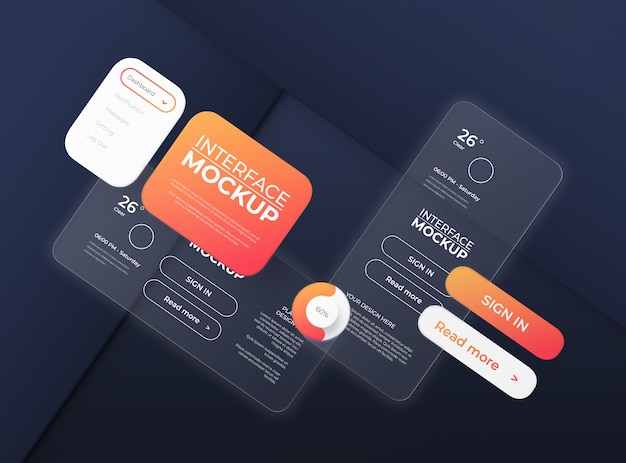 PSD mockup di interfaccia con effetto vetro