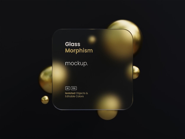 PSD interface presentation mockup with frosted glass morphism effects 3d render