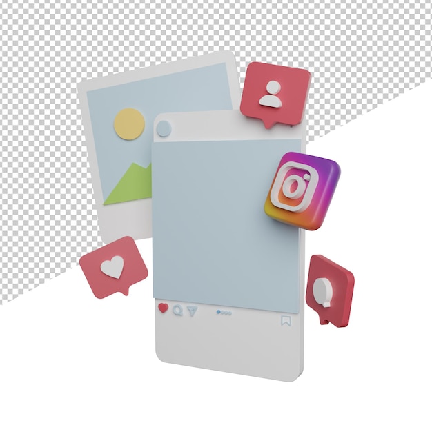 Interfejs mediów społecznościowych wyskakujący widok z boku renderowania 3d ikona ilustracja przezroczyste tło