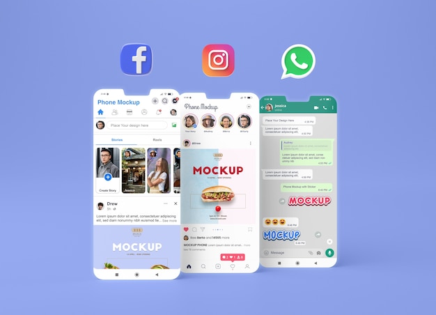 Interfejs mediów społecznościowych z różnymi ekranami aplikacji