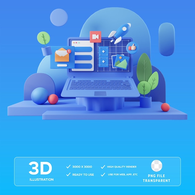 Interfejs przenośnego komputera PSD 3D Ilustracja