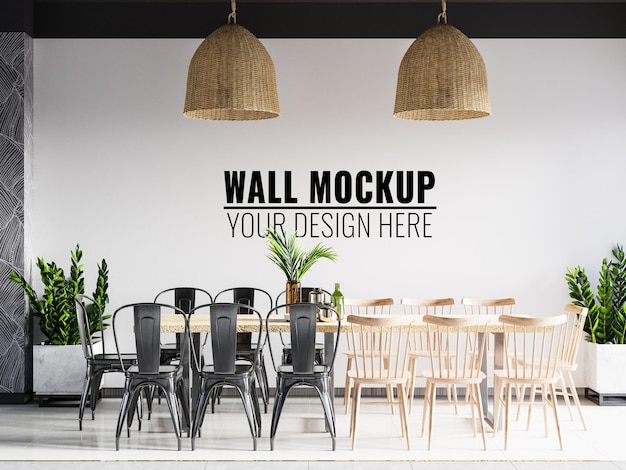 Interieur cafe muur mockup - 3d-rendering, 3d illustratie